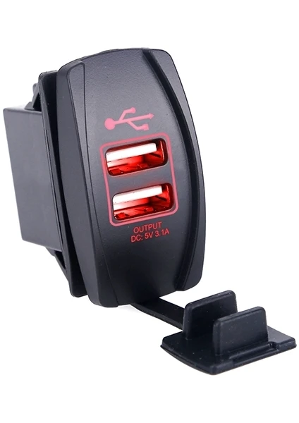 Oto Usb Şarj Soketi 5V 2.1A / 1A Kırmızı Işık