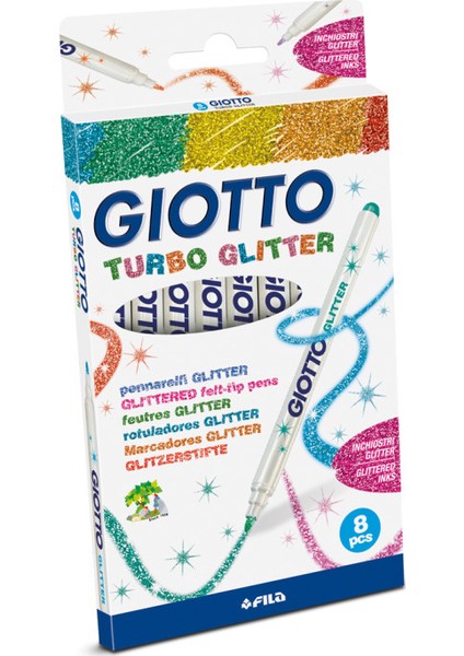 Turbo Glitter SiMli Keçeli Boyama Kalemi 8'li Paket