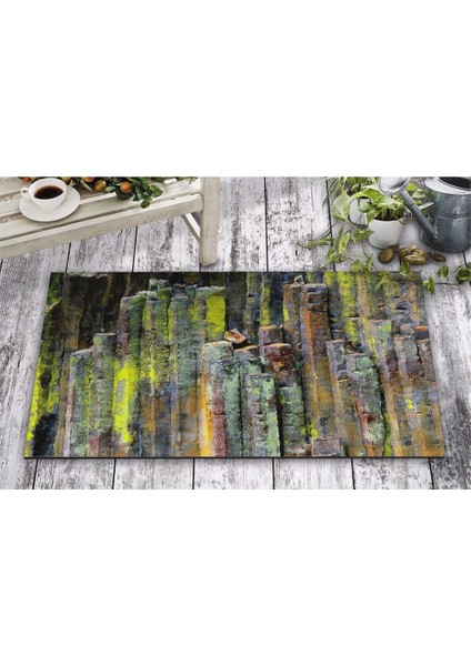Olunca Yeşil Taşlar Tasarım Kapı Önü ve Ev İçi Paspas 45x75 cm