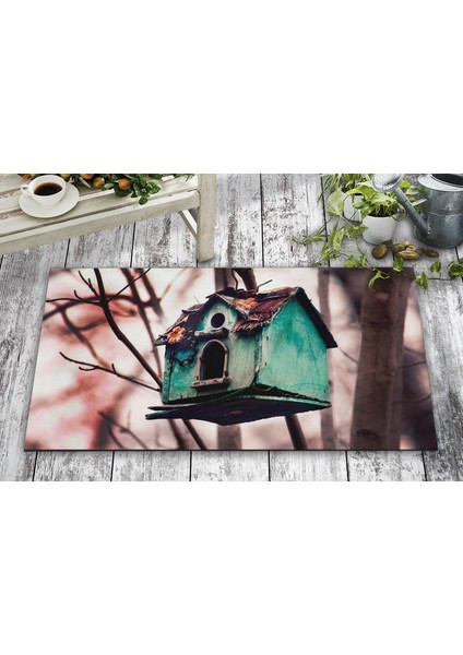 Olunca Yeşil Kuş Kafesi Tasarım Kapı Önü ve Ev İçi Paspas 45x75 cm