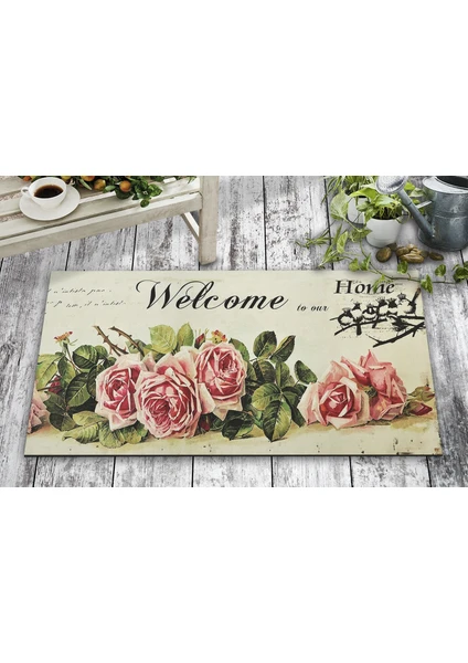 Olunca Vintage Welcome Tasarım Kapı Önü ve Ev İçi Paspas 45x75 cm