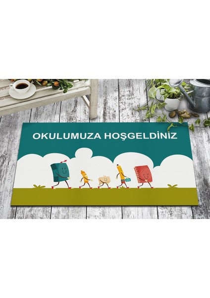 Olunca Okula Hoşgeldiniz Tasarım Kapı Önü ve Ev İçi Paspas 45x75 cm