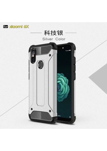 Xiaomi Mi 6X Kılıf Çift Katman Zırh Koruma Tank Arka Kapak - Gümüş