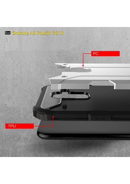 Samsung Galaxy J8 Kılıf Çift Katman Zırh Koruma Tank Arka Kapak - Altın