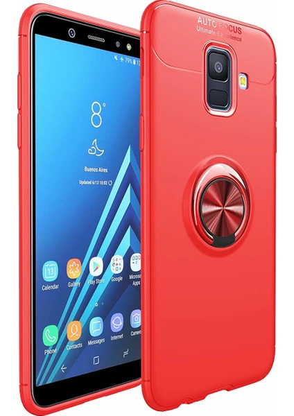 Case 4U Samsung Galaxy A6 2018 Kılıf Yüzüklü Darbeye Dayanıklı (Mıknatıslı Araç Tutucu Uyumlu) Kırmızı