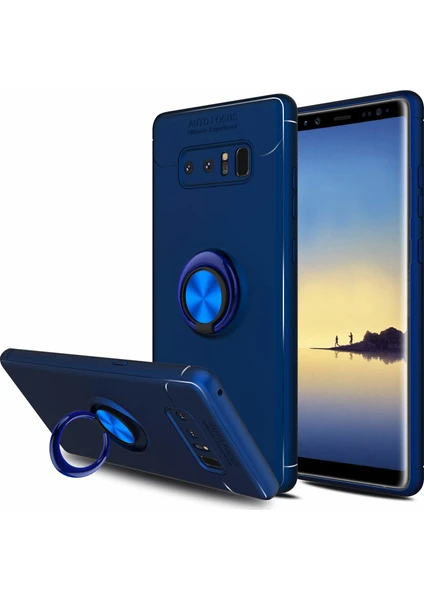 Case 4U Samsung Galaxy Note 8 Kılıf Yüzüklü Darbeye Dayanıklı (Mıknatıslı Araç Tutucu Uyumlu) Lacivert