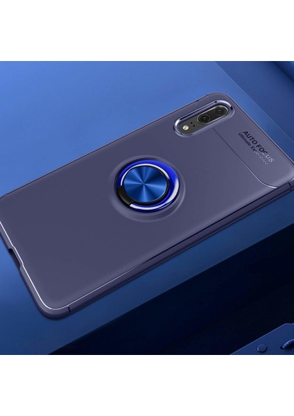 Huawei P20 Lite Kılıf Yüzüklü Darbeye Dayanıklı (Mıknatıslı Araç Tutucu Uyumlu) Lacivert