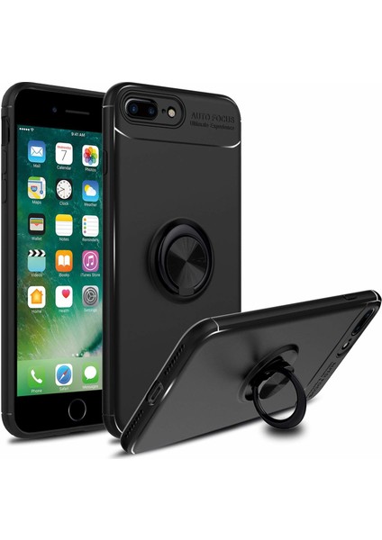 Apple iPhone 7-8 Plus Kılıf Yüzüklü Darbeye Dayanıklı (Mıknatıslı Araç Tutucu Uyumlu) Siyah