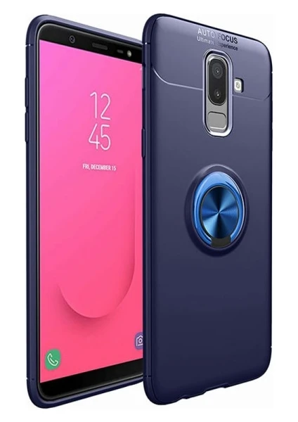 Case 4U Samsung Galaxy J8 Uyumlu Kılıf Yüzüklü Darbeye Dayanıklı (Mıknatıslı Araç Tutucu Uyumlu) Lacivert