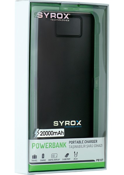 20000 mAh Dijital Ekranlı PowerBank Siyah -PB107