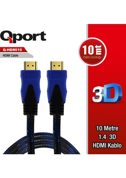 HDMI to HDMI 10 M Altın Uçlu Kablo (Q-HDMI10)