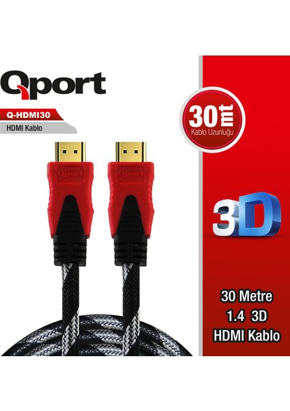 Q-Hdmı30 To Hdmı30 1.4 3D 30 Metre Altın Uçlu Kablo Q-Hdmı30