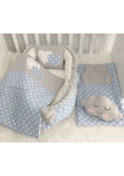 Jaju Baby Babynest Mavi Yıldızlı Lüx Tasarım Babynest Set