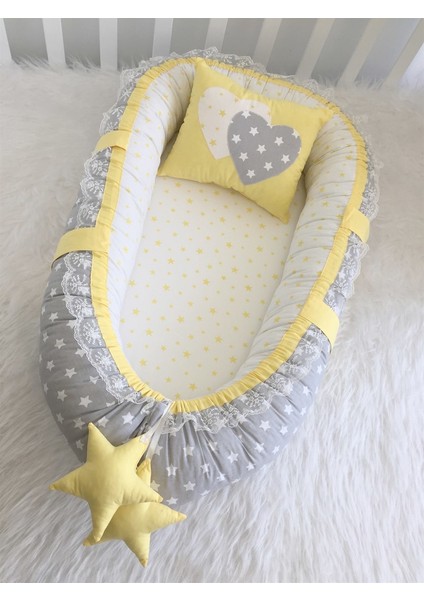 Jaju Baby Babynest Gri Yıldız Sarı Kombin Lüx   Babynest