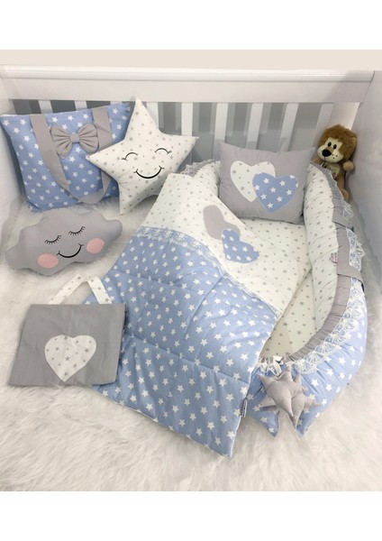 Jaju Baby Babynest Mavi Yıldızlı Lüx Tasarım Babynest Set