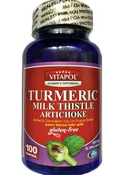Turmeric Milk Thistle Artichoke Gluten Free 100 Kapsül