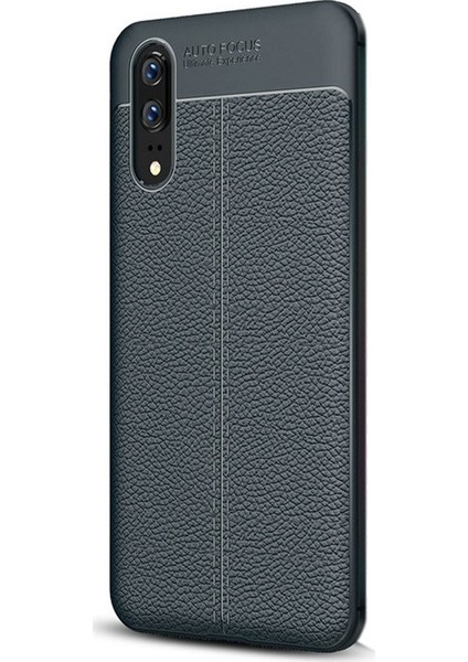 Huawei P20 Kılıf Niss Silikon Deri Görünümlü Arka Kapak Lacivert