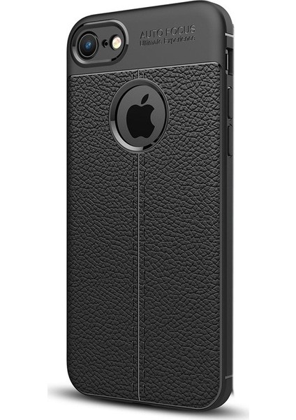 Apple iPhone 7 Kılıf Niss Silikon Deri Görünümlü Arka Koruma Nano Glass Siyah