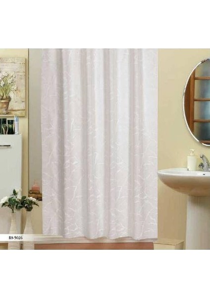 Banyo Perdesi 2x110x200 Çift Kanat Duş Perdesi Halka Hediyeli Duşakabin Perdesi 5026 Beyaz