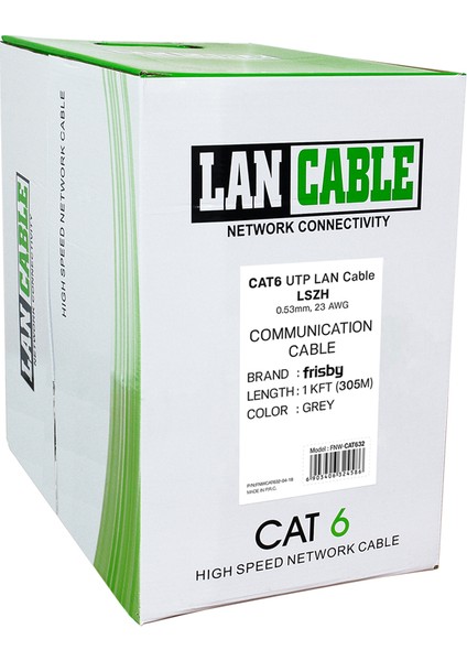 FNW-CAT632 0,24AWG-0,53 MM LSZH 305MT CAT6 Saf Bakır Kablo