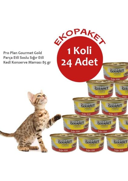 Gourmet Gold Parça Etli Soslu Sığır Etli Kedi Konservesi 24 Al 20 Öde