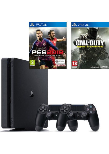 PS4 Slim 500Gb Oyun Konsolu + 2. PS4 Kol + PS4 Pes 19 + PS4 Call Of Duty