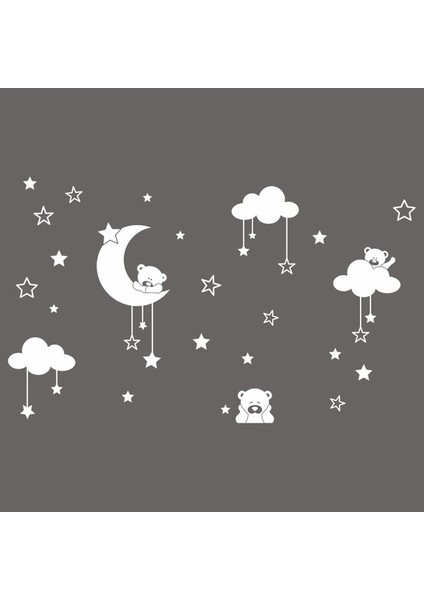 Areksan Reklam Duvar Sticker Ayıcıklı Yıldızlar ve Bulutlar