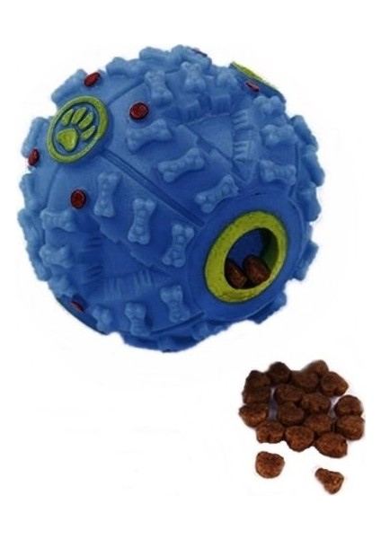 pet Kabartmalı Kemik Ve Pati Desenli Sesli Öten Top 7 Cm Mavi