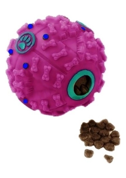 pet Kabartmalı Kemik Ve Pati Desenli Sesli Öten Top 7 Cm Pembe