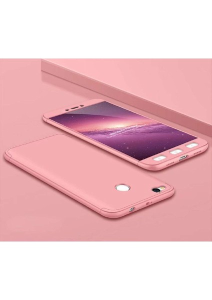 Xiaomi Redmi 4X Kılıf Kılıf 3 Parçalı Tam Koruma Sert Mika Ays Kapak Rose Gold*