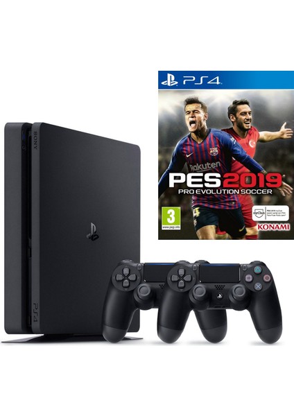 Playstation 4 Slim + 2.Dualshock + PS4 Pes 19