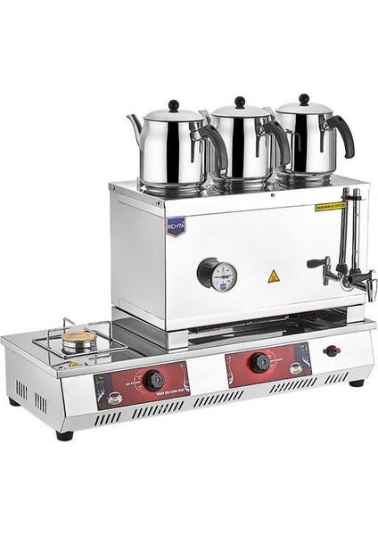 Tüplü Çay Kazanı Üç Demlikli 33 Lt Çelik Çay Ocağı Makinesi