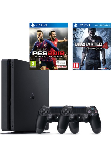 Playstation 4 Slim + 2.Dualshock + PS4 Pes 19 + PS4 Uncharted 4