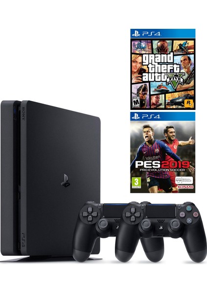 Playstation 4 Slim + 2.Dualshock + PS4 Pes 19 + PS4 Gta 5