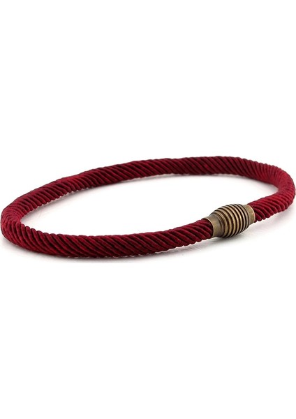Bordo Örgülü İp Metal Mıknatıslı Klips Erkek Bileklik Bt463