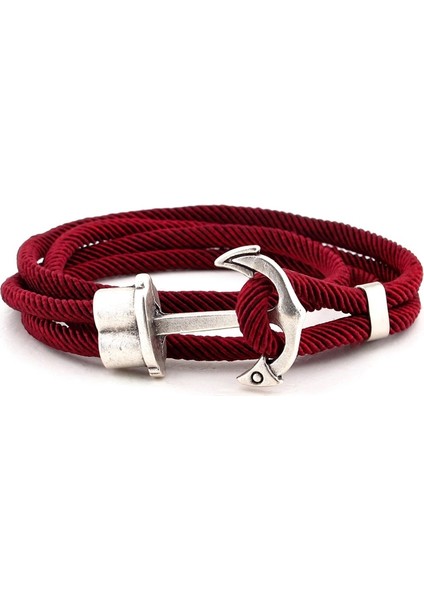 Bordo Renkli Sarma Büyük Çapalı Erkek Bileklik Bt476