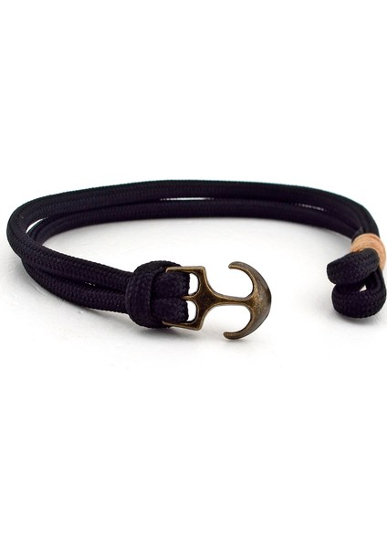 Siyah Paracord Bronz Çapalı Denizci Erkek Bileklik Bt548