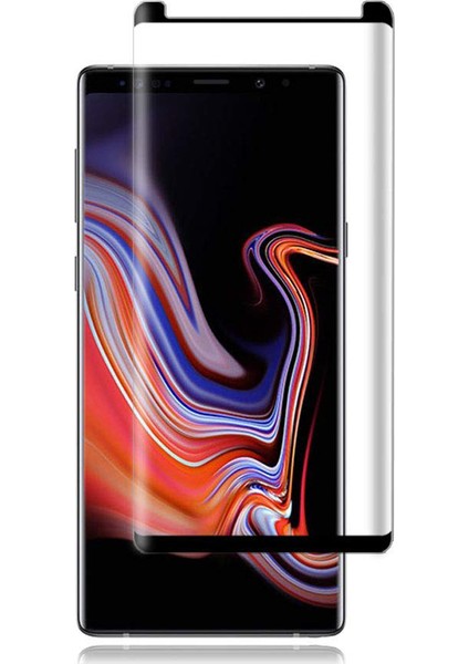 Case 4U Samsung Galaxy Note 9 Tam Kaplayan Tamperli Cam Ekran Koruyucu Curved Kırılmaz Kenar Siyah