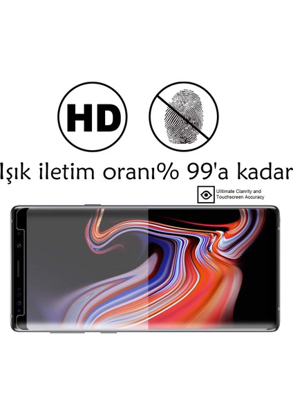 Case 4U Samsung Galaxy Note 9 Tam Kaplayan Tamperli Cam Ekran Koruyucu Curved Kırılmaz Kenar Siyah