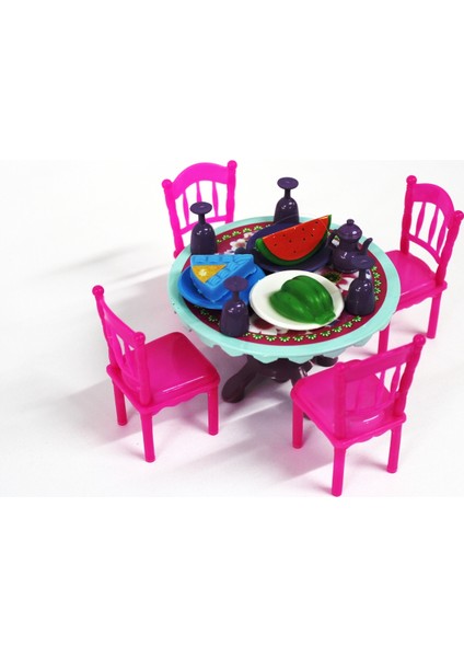 Yemek Masası Sandalye Takımı Pembe Renk 16 Parça Yemek Seti