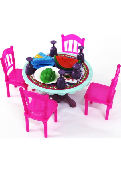 Yemek Masası Sandalye Takımı Pembe Renk 16 Parça Yemek Seti modelleri