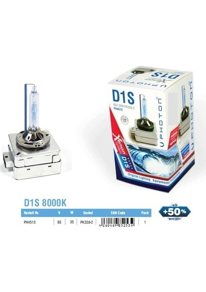D1S 8000K Xenon Ampül %50 Fazla Işık 2 Adet