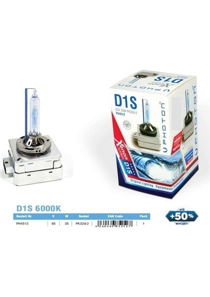 D1S 6000K Xenon Ampül %50 Fazla Işık