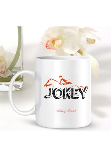 Kişiye Özel İsim Yazılı Mesleki Jokey Beyaz Kupa Bardak - 001