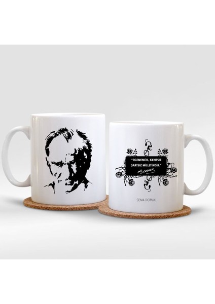 Kişiye Özel İsim Yazılı Atatürk Beyaz Kupa Bardak - 005