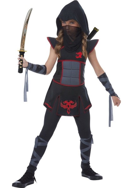 Casus Ninja Kız Çocuk Kostümü Lüks 5-6 Yaş Siyah
