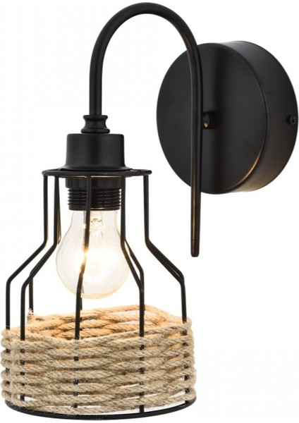 AP-1584-1BSY Siyah Boyalı Aplik E27 Metal Jüt Halat 15x24cm