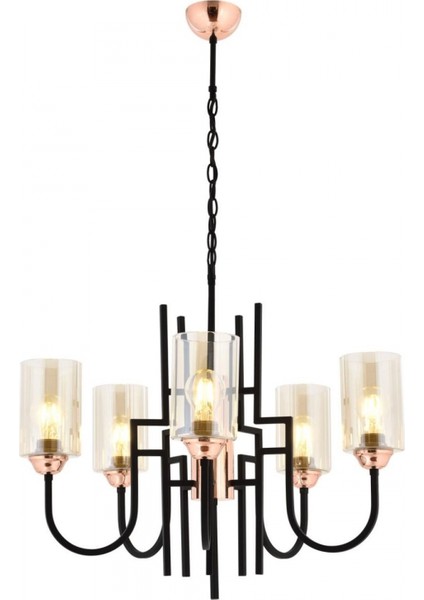 AV-4163-5BSY Siyah Boyalı Modern Avize E27 Metal Cam 62cm