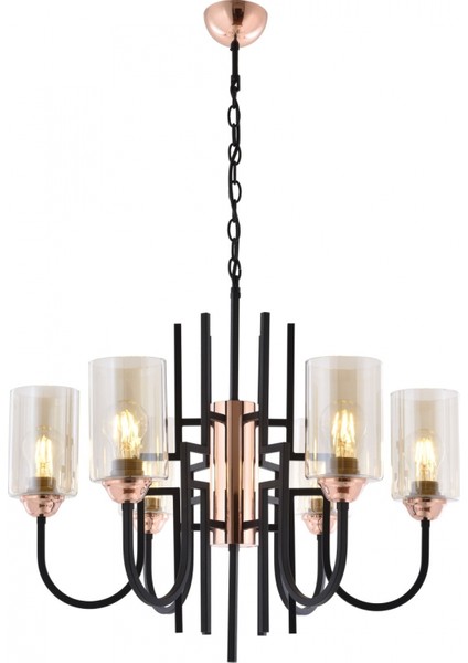 AV-4163-6BSY Siyah Boyalı Modern Avize E27 Metal Cam 62cm