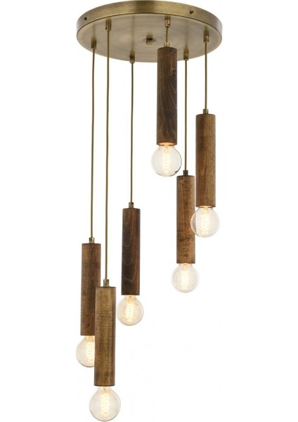 AV-1651-6ET Eskitme Kaplama Modern Avize E27 Ahşap 40cm